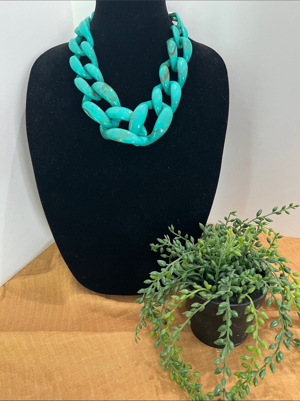 Turquoise large chunky Link Resin Necklace  8” drop lightweight